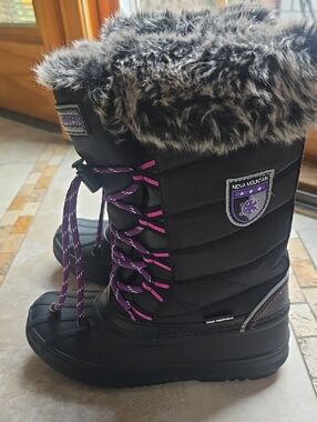 Kids Black Winter Snow Boots with Purple Accents